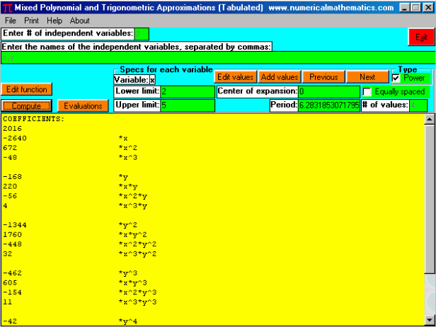 Click to view Mixed Poly/Trig Approximations (Table) 1.00 screenshot