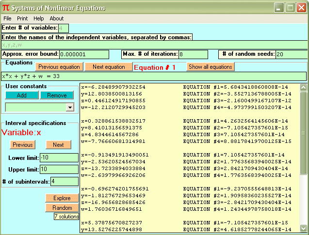 Click to view Systems of Nonlinear Equations 1.00 screenshot